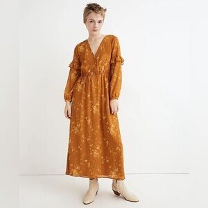 Madewell Ruffle-Sleeve Button-Front Dress in Tonal Botanical, Size 6
